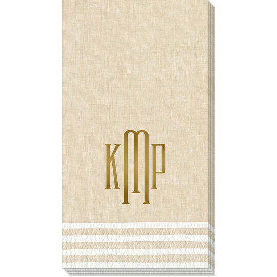 Natural Stripe Border Caspari Guest Towels